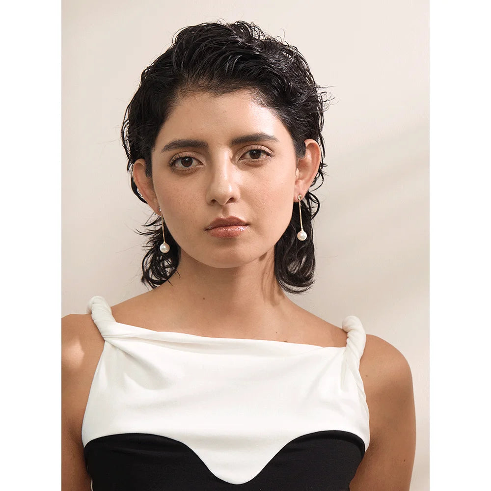 Pearl Geometric Chain Earrings — Gold-Plated Stainless Steel with Pearl · PS1602