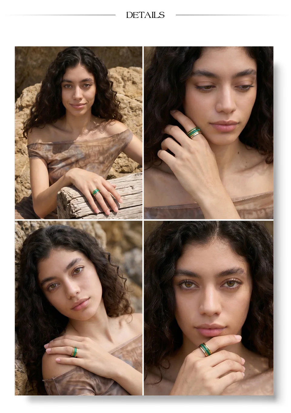 Cubic zirconia geometric layered ring in 18K gold-plated stainless steel with cubic zirconia.