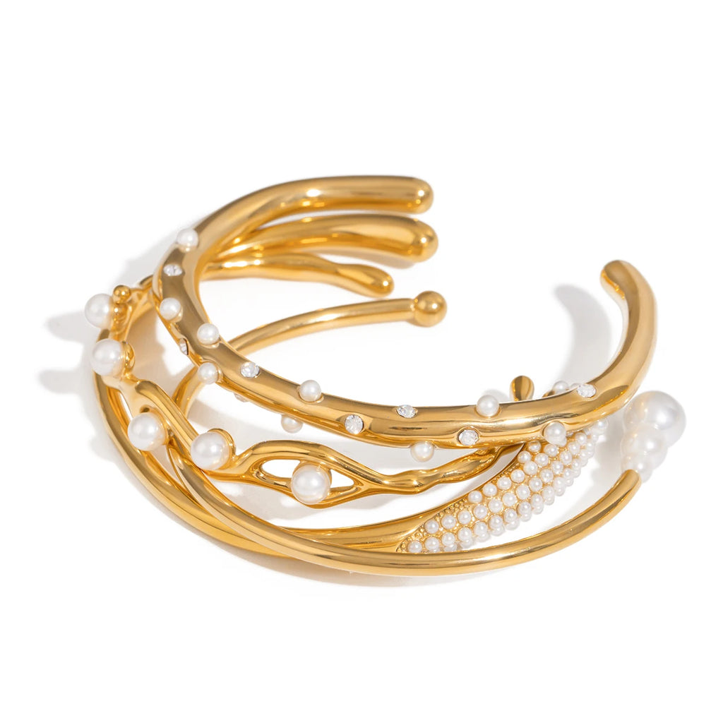 Pearl Open Bracelet — Stainless Steel · PS335