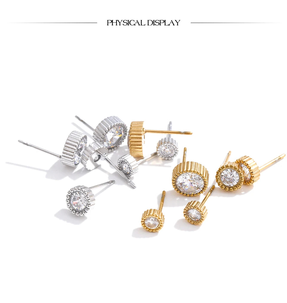 Cubic Zirconia Geometric Earrings — Gold-Plated Stainless Steel with Cubic Zirconia · PS1129