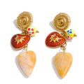 Enamel Natural Stone Heart Earrings — Gold-Plated Stainless Steel with Natural Stone and Enamel · PS1075