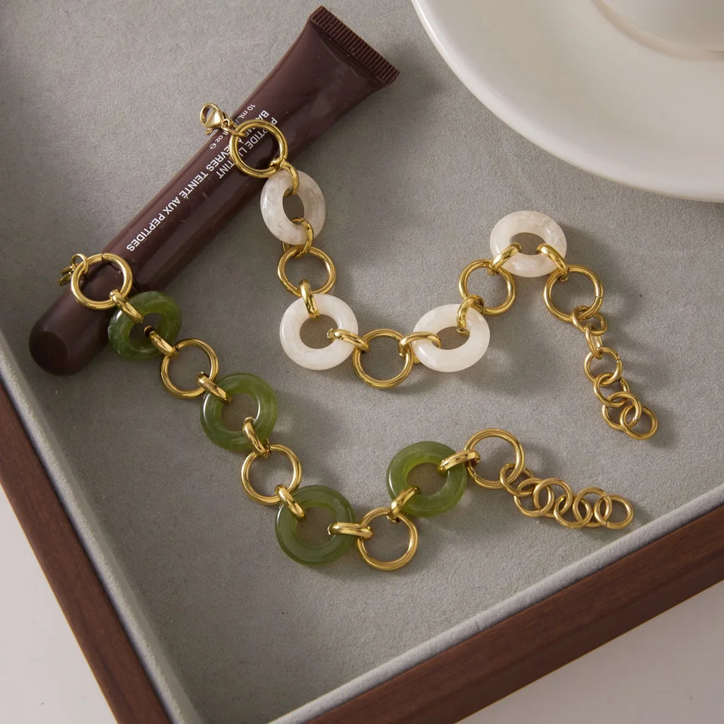 White Green Resin Bracelet — Stainless Steel · PS379