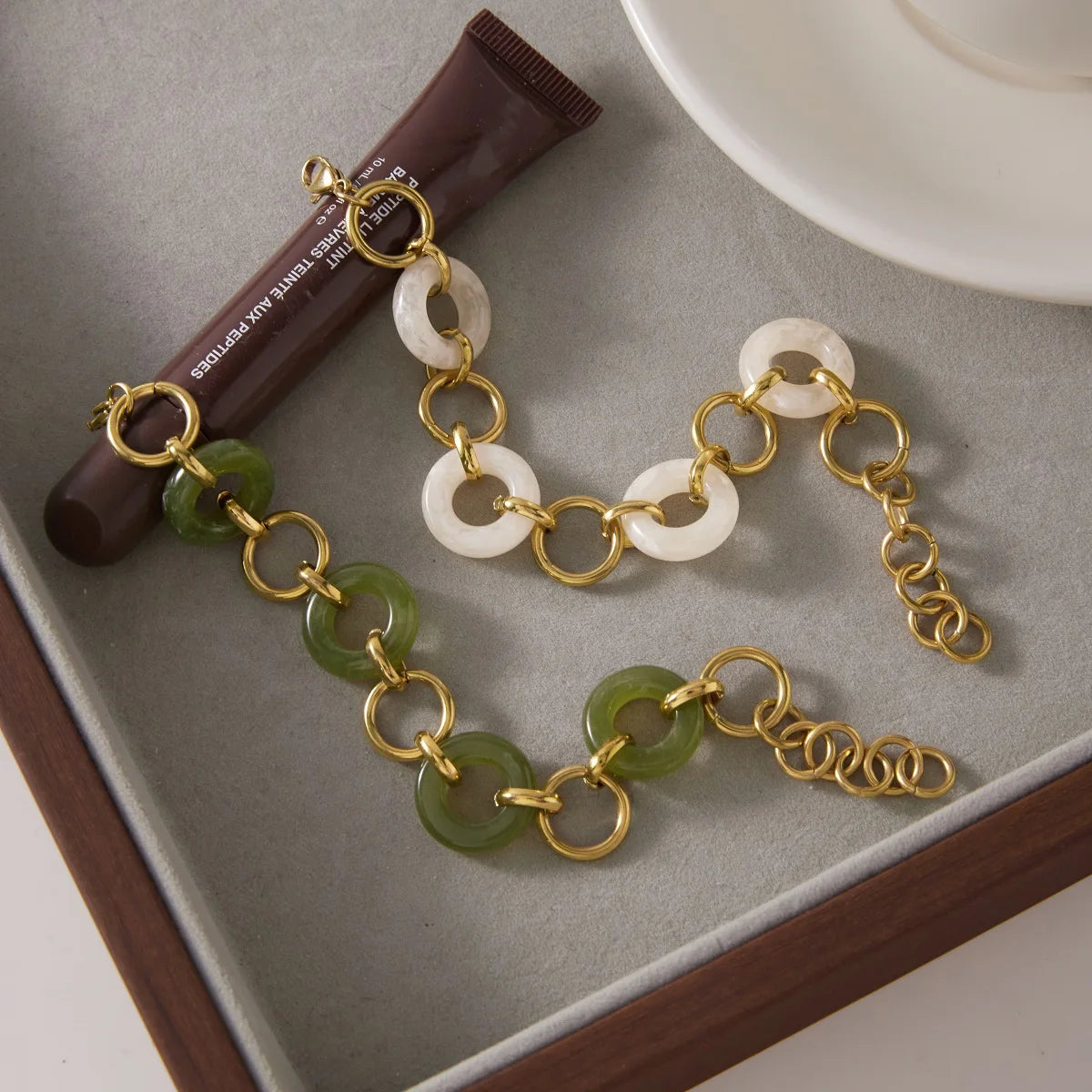 White Green Resin Bracelet — Stainless Steel · PS379