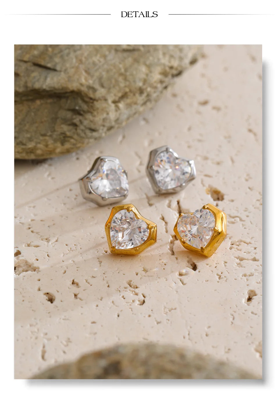 Cubic Zirconia Heart Earrings — Gold-Plated Stainless Steel with Cubic Zirconia · PS1479