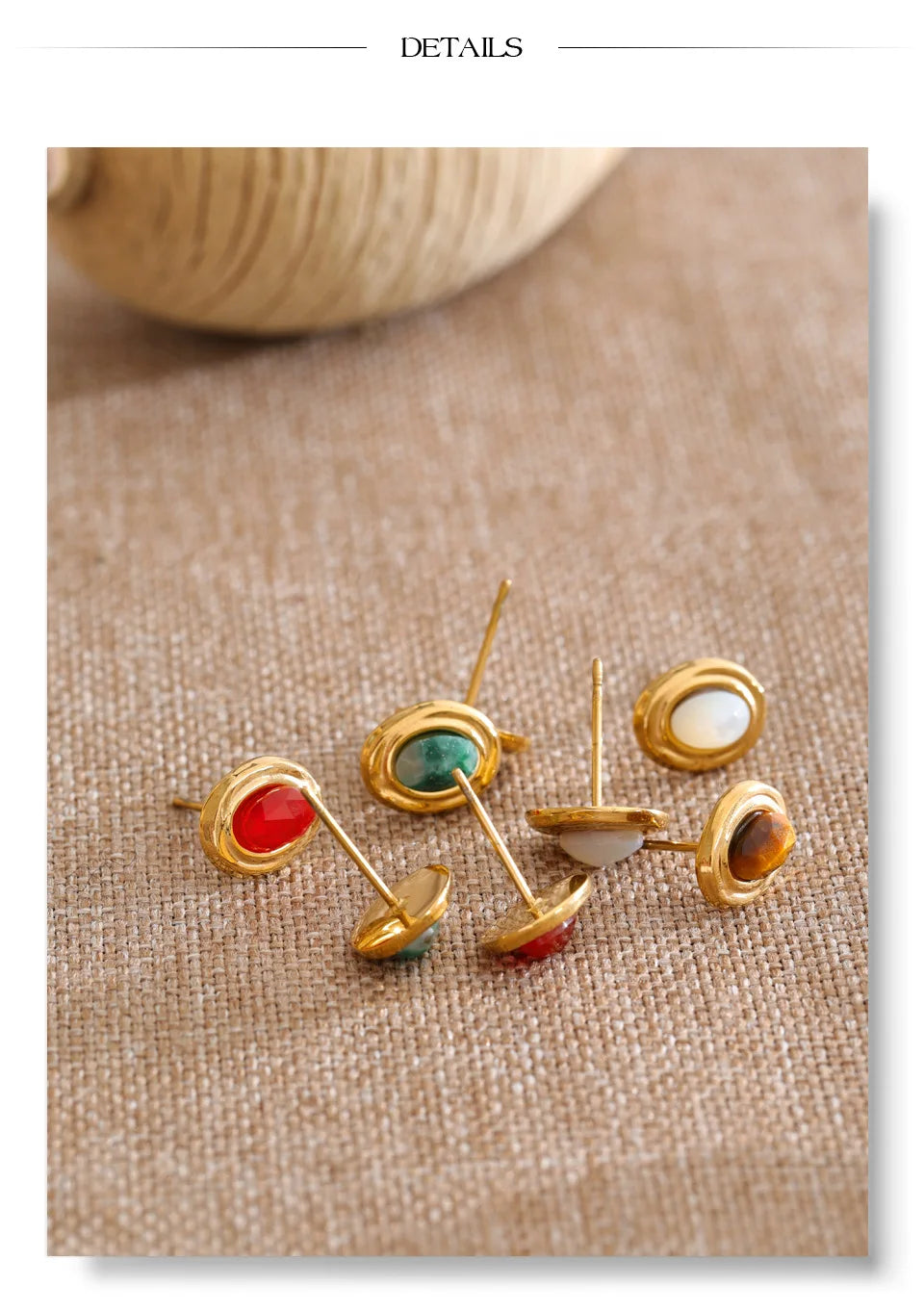 Natural Stone Geometric Earrings — Gold-Plated Stainless Steel with Natural Stone · PS1654