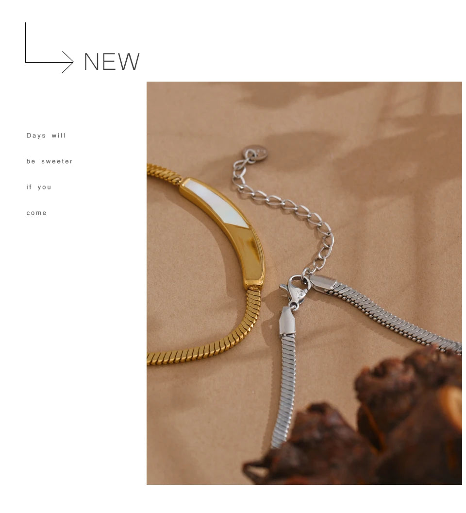 Shell geometric chain necklace in gold-plated stainless steel with shell.