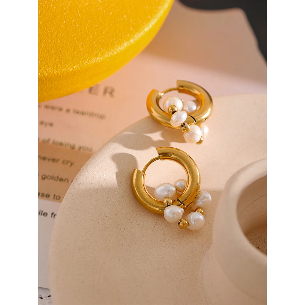 Freshwater Pearl Geometric Earrings — 18K Gold-Plated Stainless Steel with Freshwater Pearl · PS1683