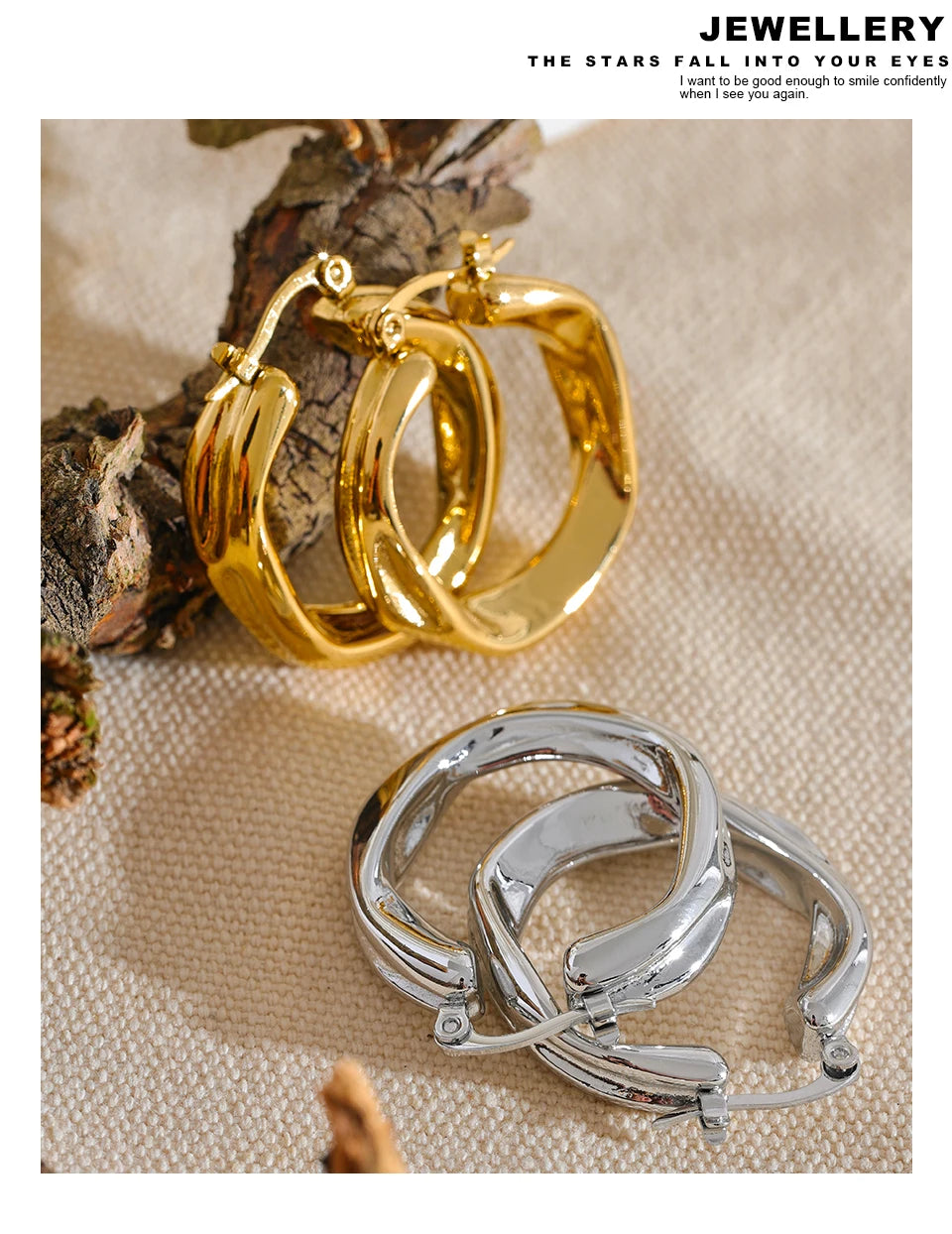 Geometric earrings in gold-plated 316L stainless steel.