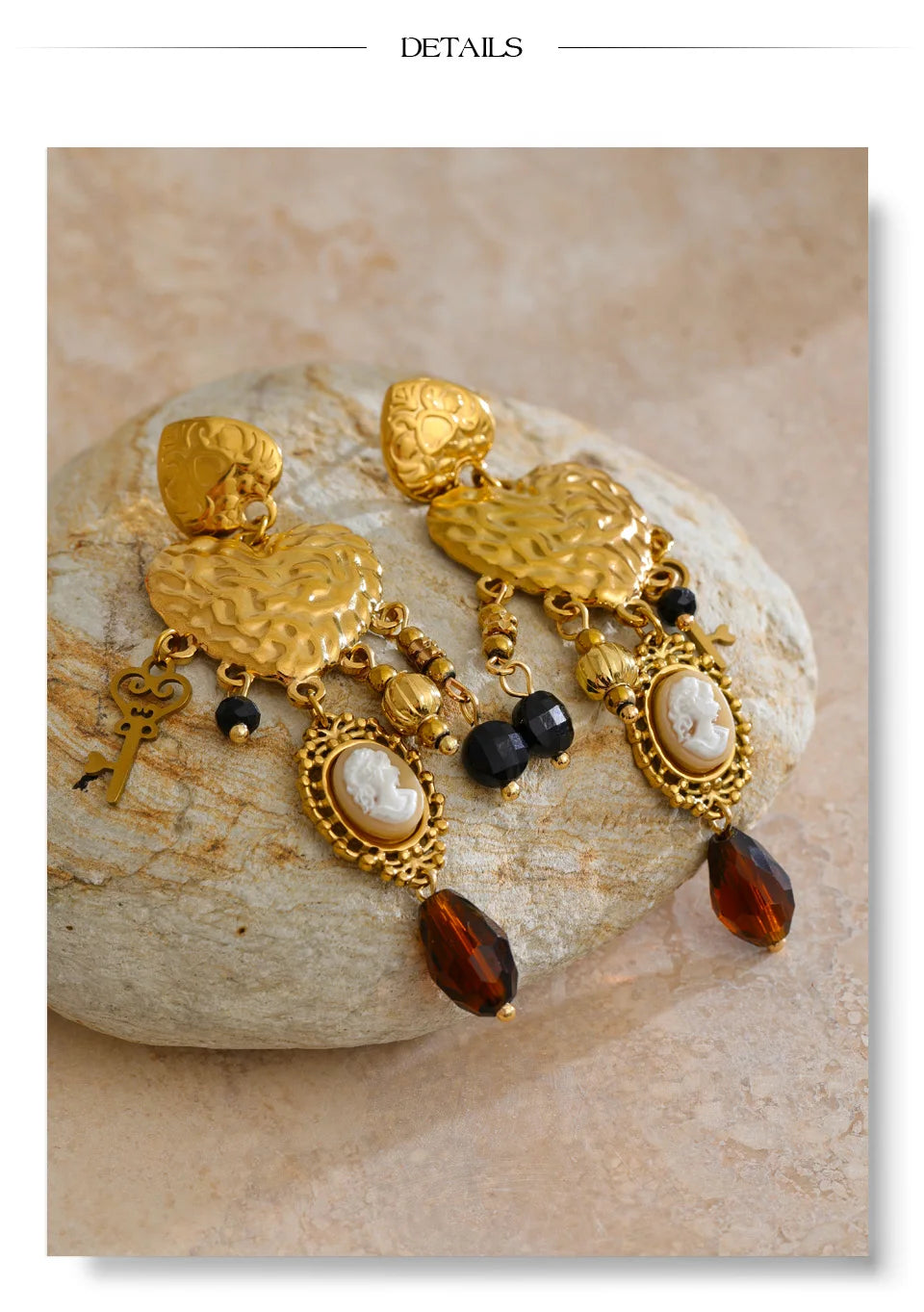 Resin Heart Cross Earrings — Gold-Plated Stainless Steel with Resin
