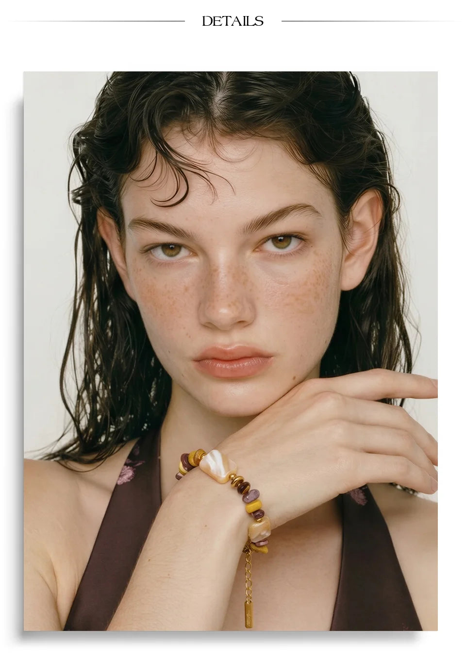 Shell Natural Stone Geometric Bracelet — Gold-Plated Stainless Steel with Natural Stone and Shell · PS1168