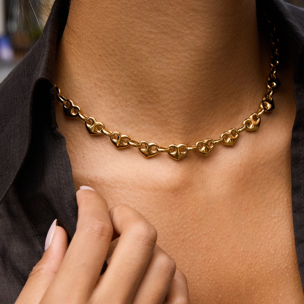 Heart Chain Choker Necklace — Stainless Steel · PS147