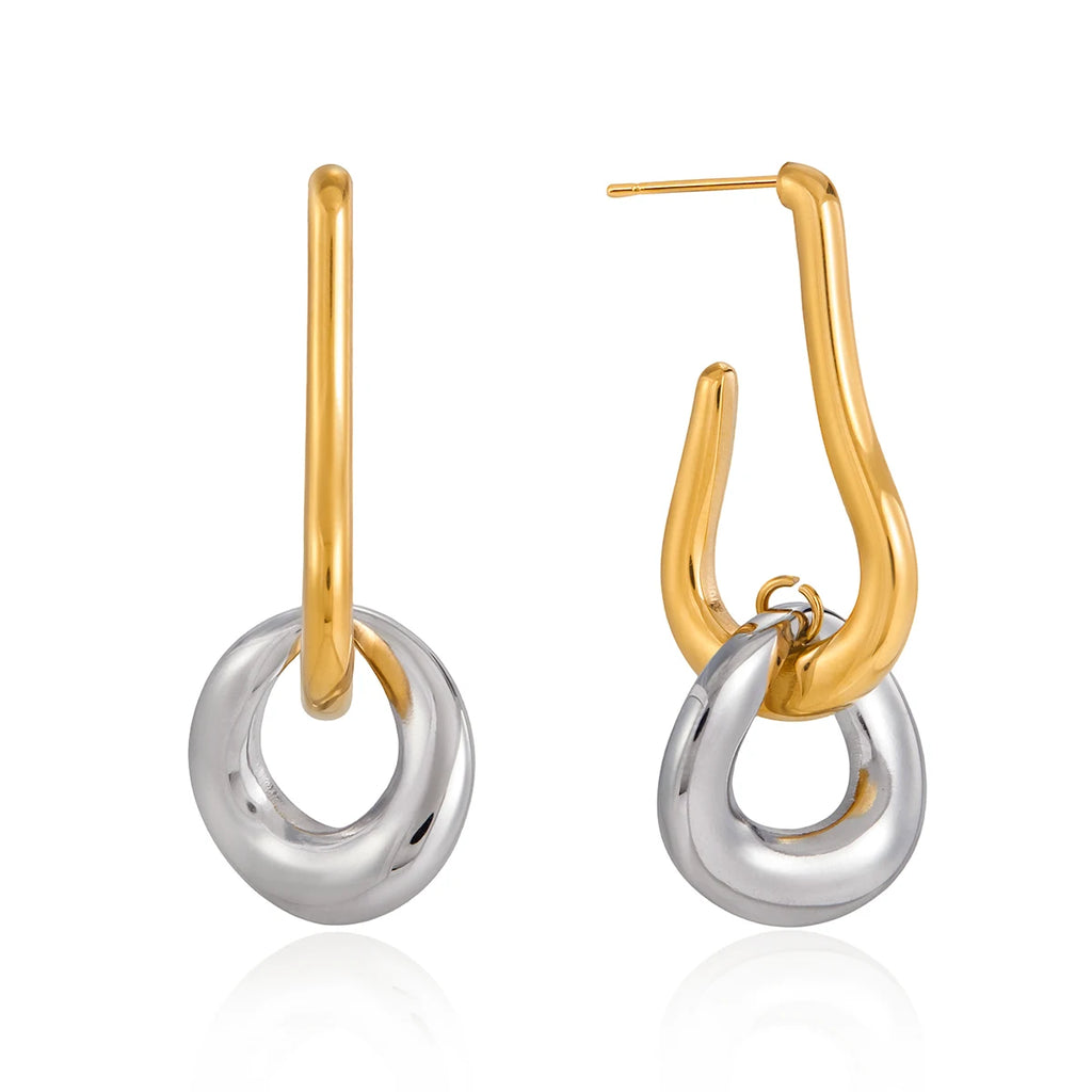 Two-Tone Circle Drop Earrings — Stainless Steel · PS119