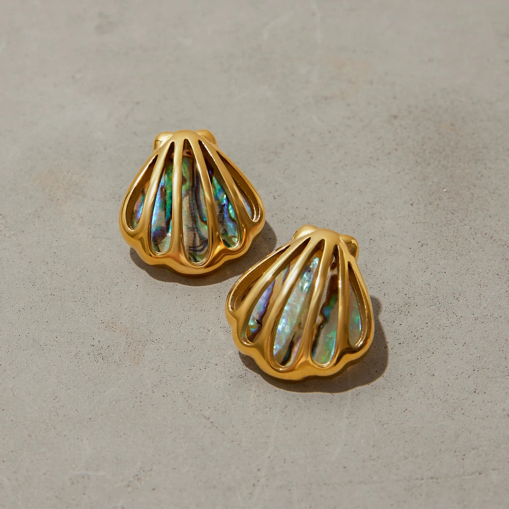 Shell Hoop Earrings — Stainless Steel · PS076