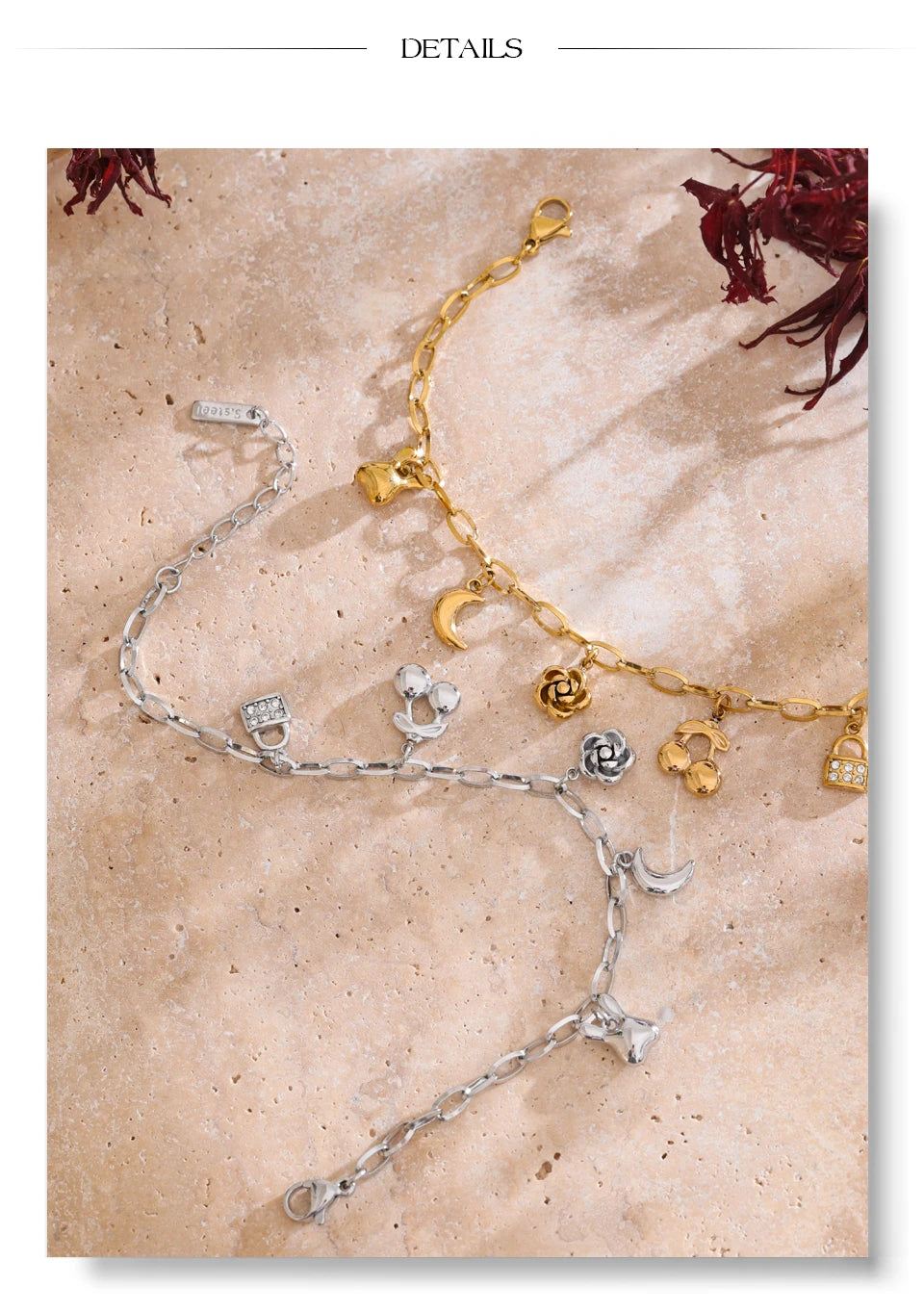 Flower Moon Geometric Bracelet — Gold-Plated Stainless Steel · PS1664