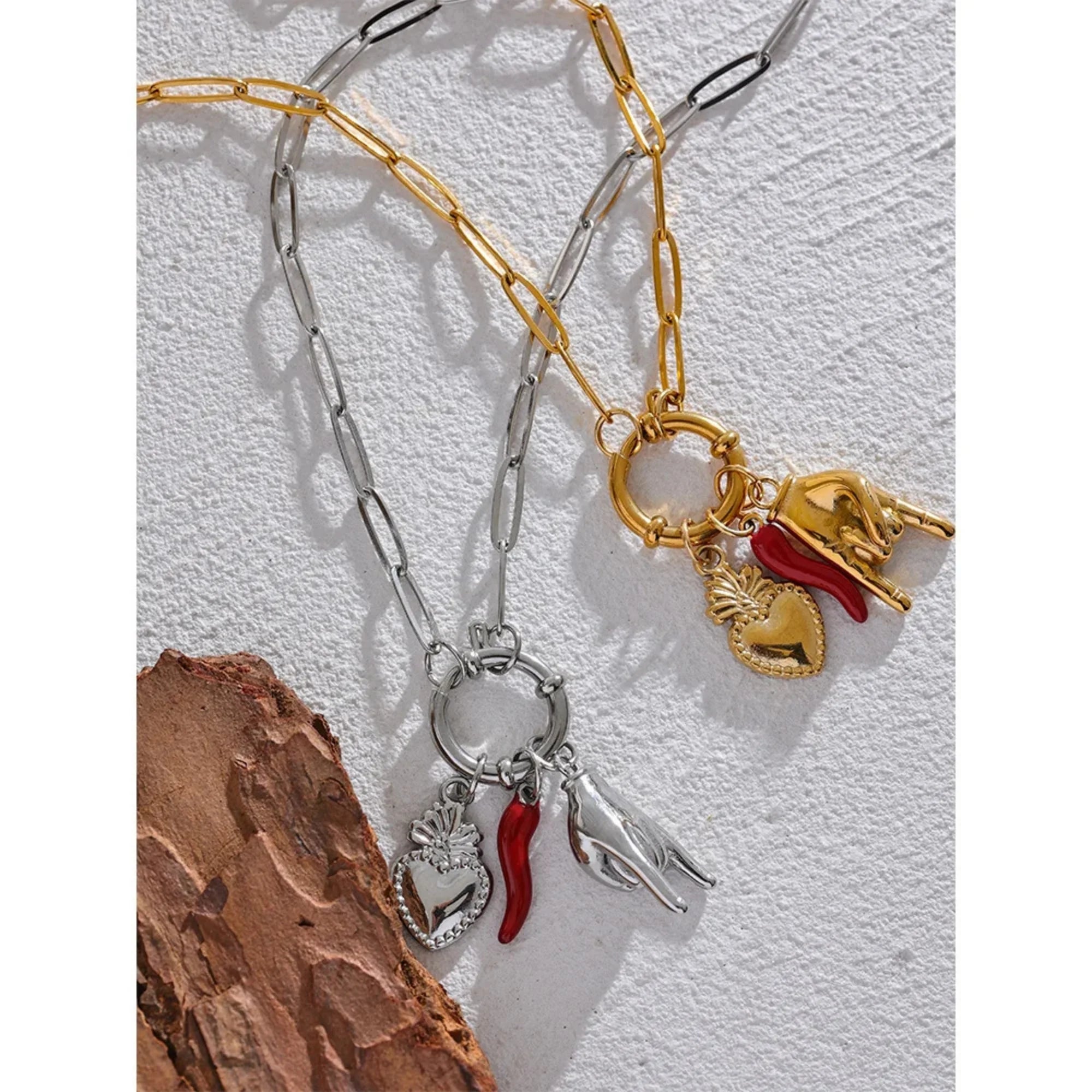 Minimalist Heart Necklace for Women | Red Enamel Pendant | Silver & Gold Stainless Steel Jewelry
