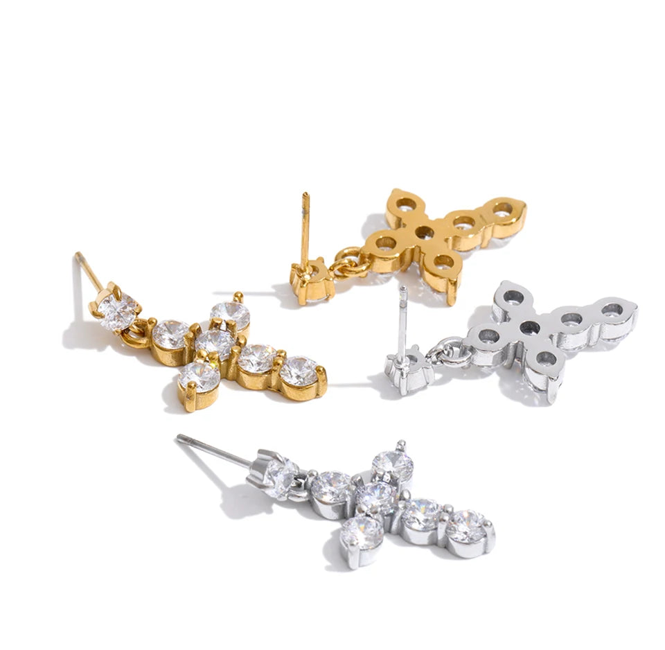 Cubic Zirconia Geometric Earrings — Gold-Plated Stainless Steel with Cubic Zirconia · PS1304
