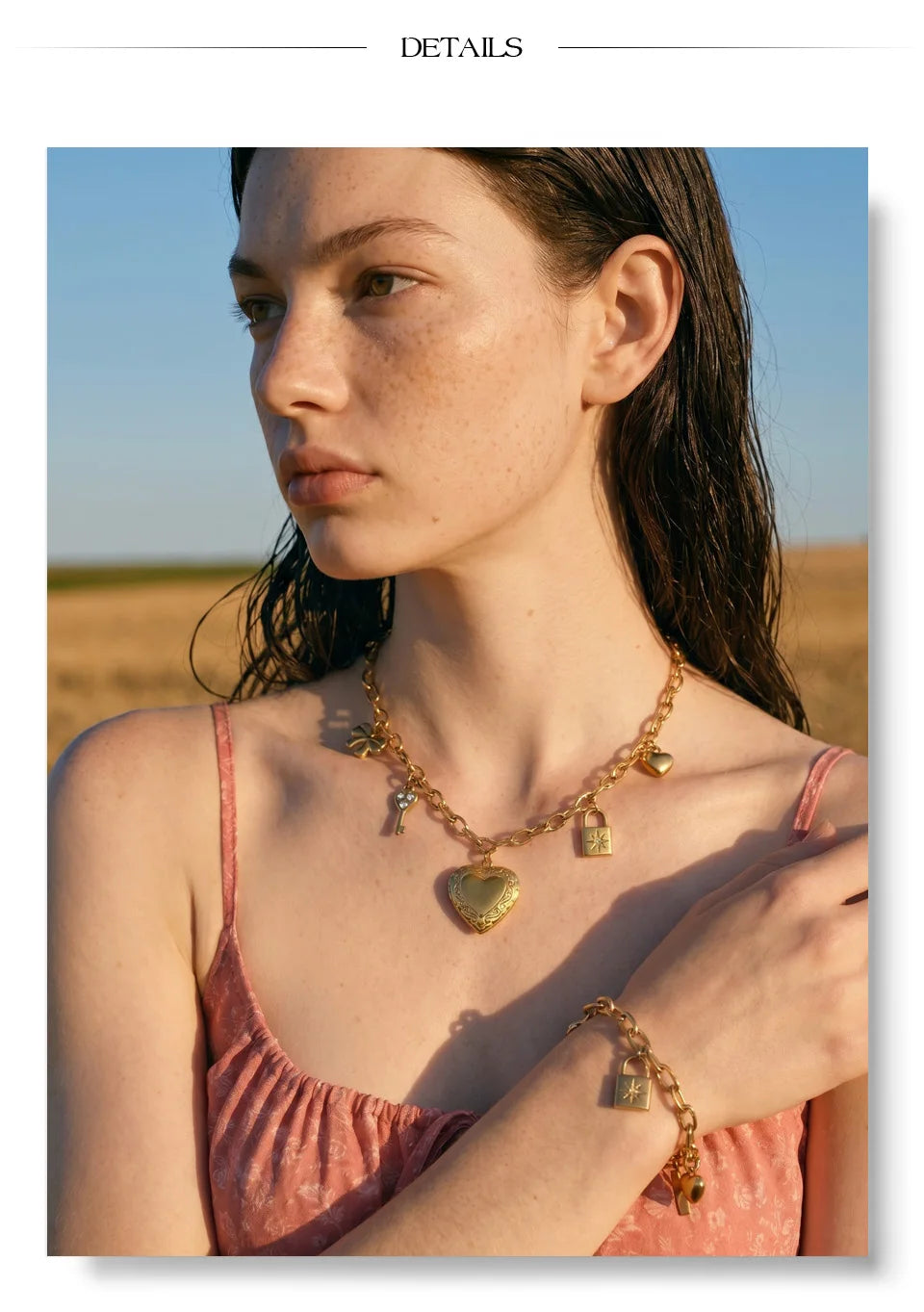 Heart necklace in gold-plated stainless steel.