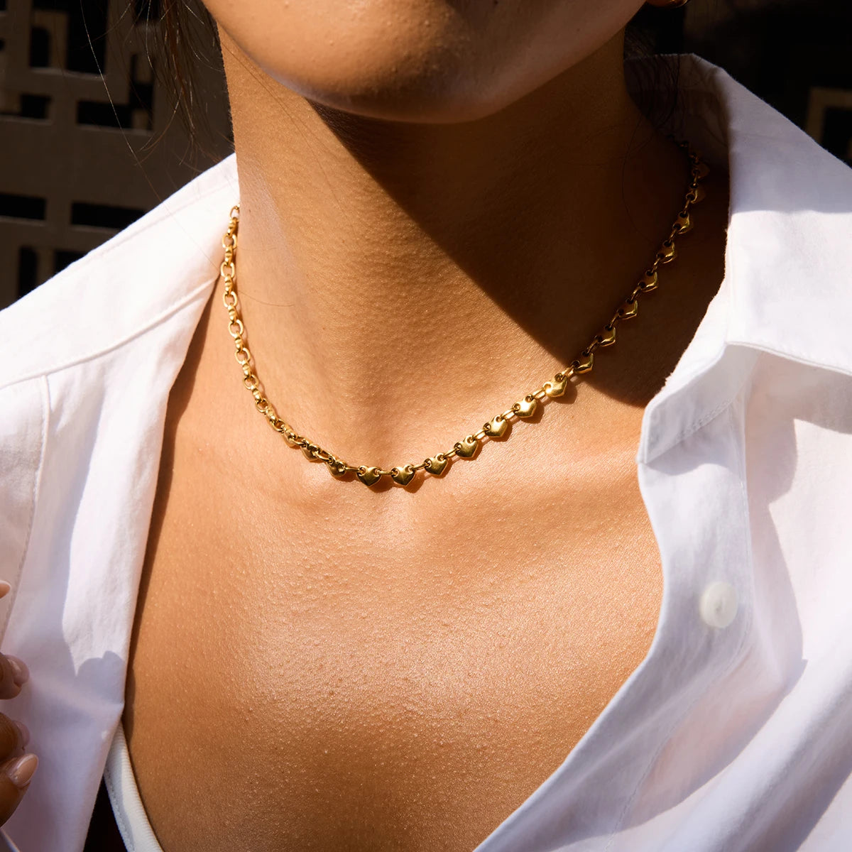 Heart Chain Choker Necklace — Stainless Steel · PS147