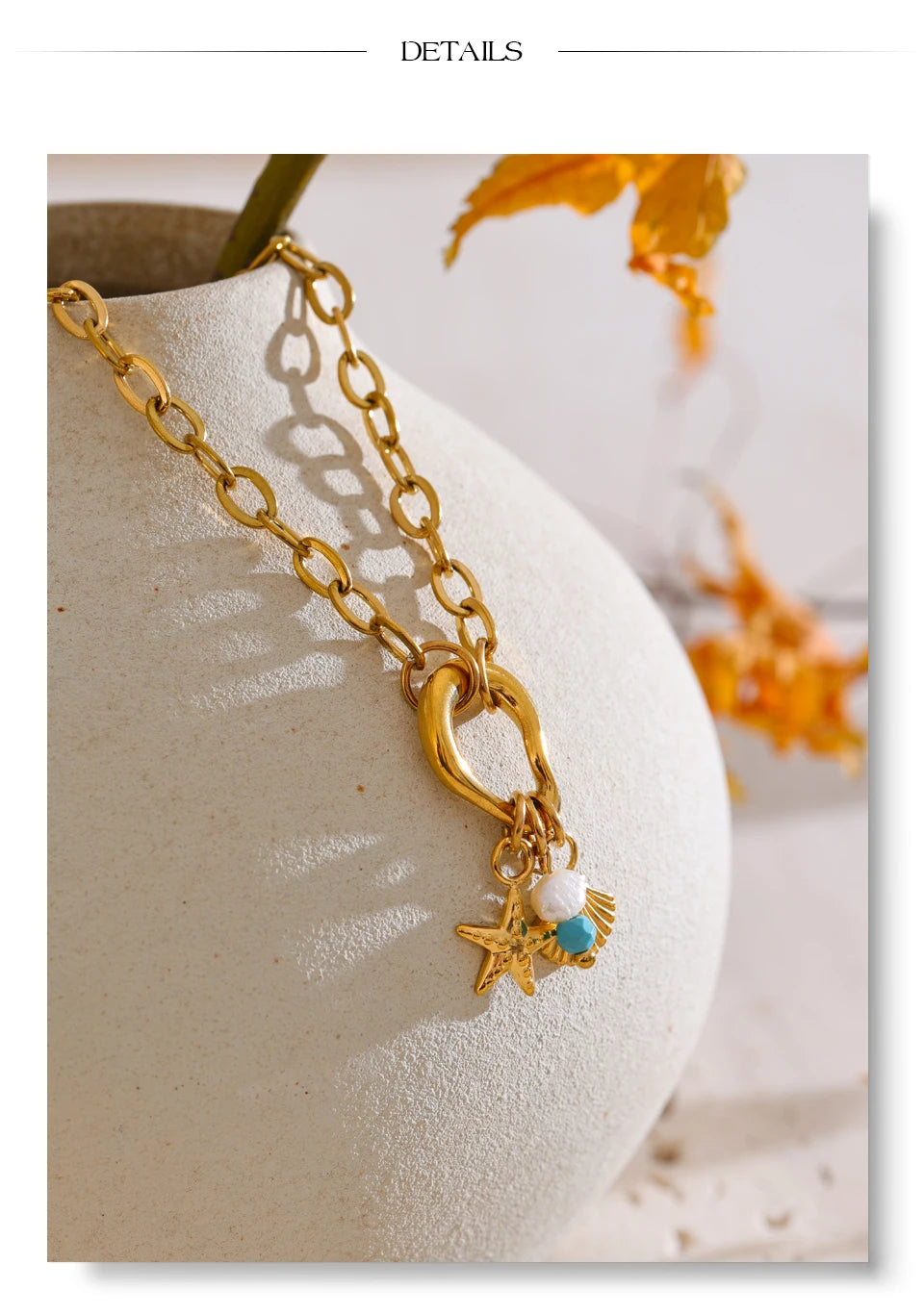 Freshwater Pearl Geometric Chain Bracelet — Gold-Plated Stainless Steel with Freshwater Pearl · PS1874