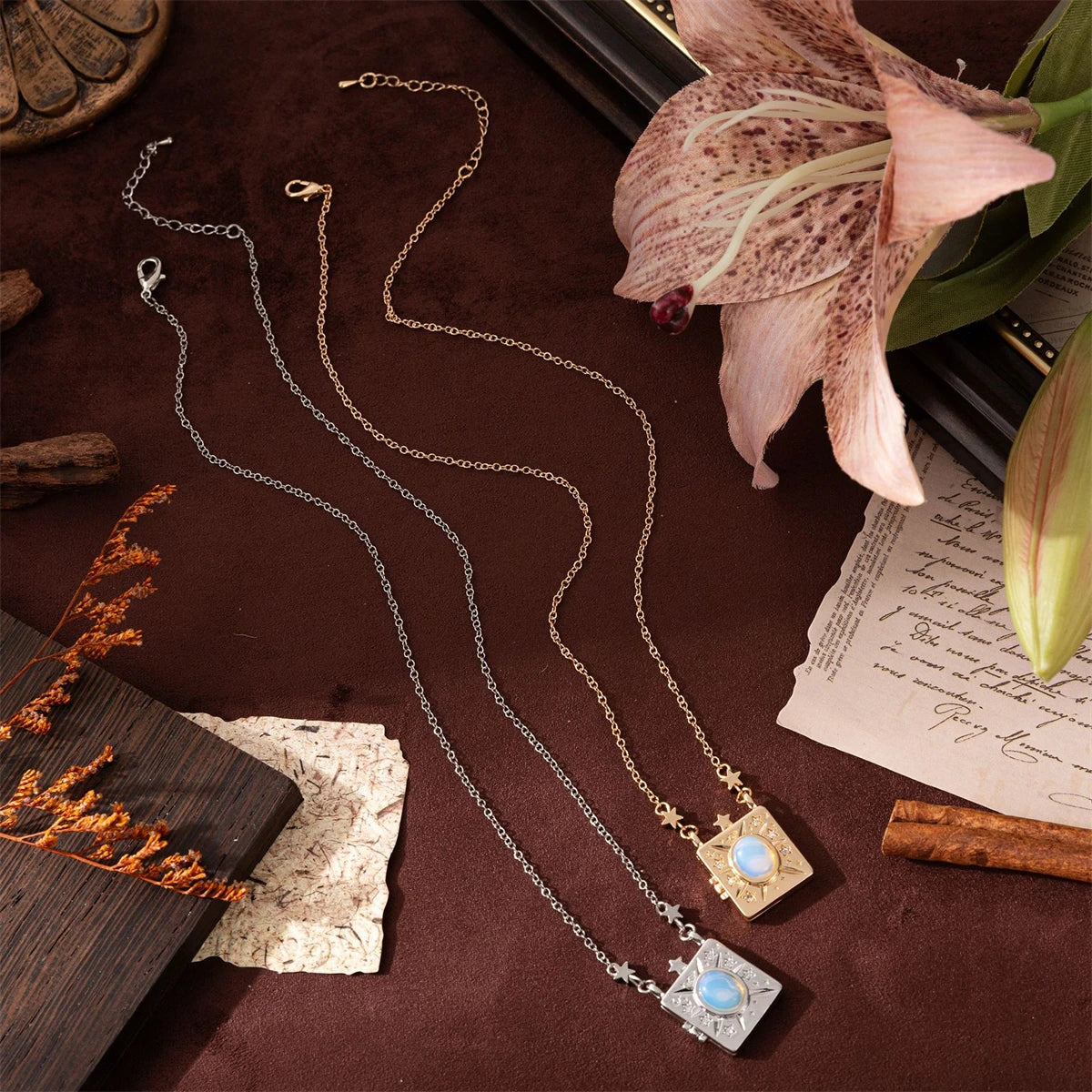 Album Necklace, love words, vows women's retro accessories, women's moon plated gold color preservation gifts