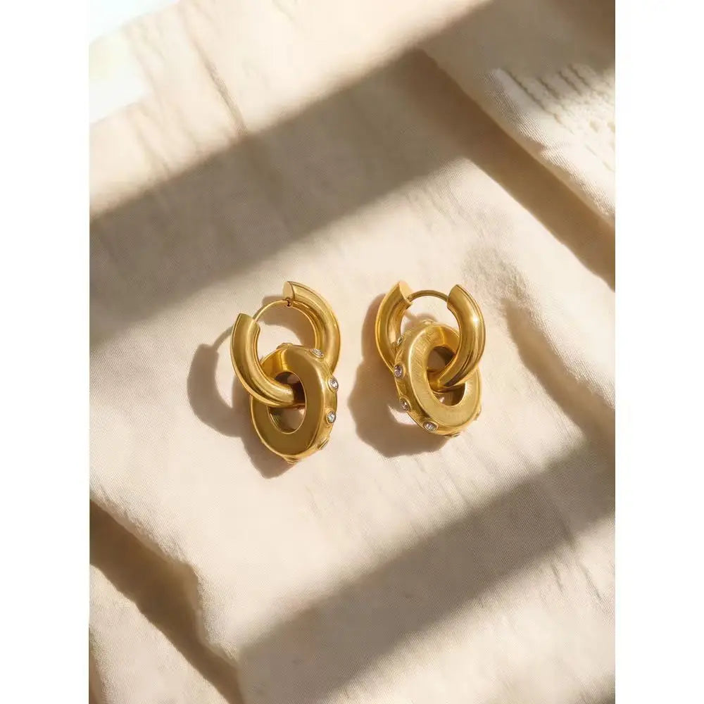 Cubic Zirconia Geometric Earrings — Gold-Plated Stainless Steel with Cubic Zirconia · PS1201