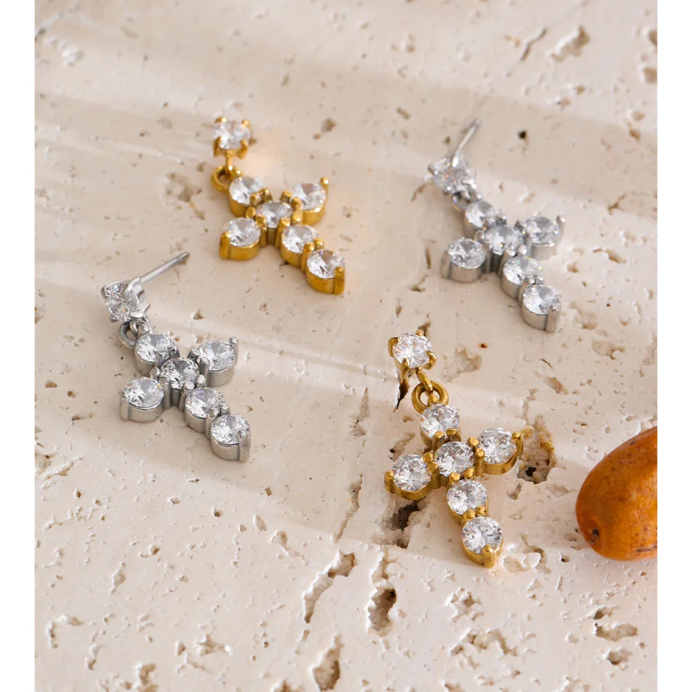 Cubic Zirconia Geometric Earrings — Gold-Plated Stainless Steel with Cubic Zirconia · PS1304