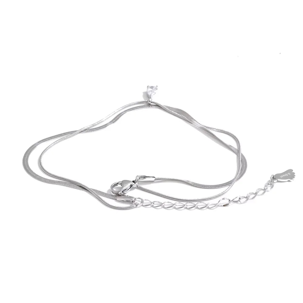 Cubic Zirconia Snake Geometric Anklet — Gold-Plated Stainless Steel with Cubic Zirconia · PS1078