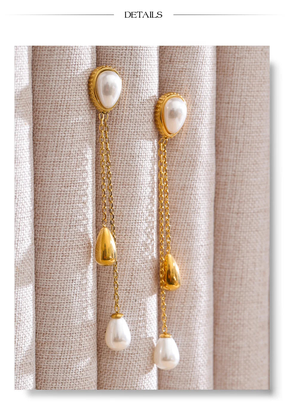 Pearl geometric chain earrings in gold-plated stainless steel with pearl.
