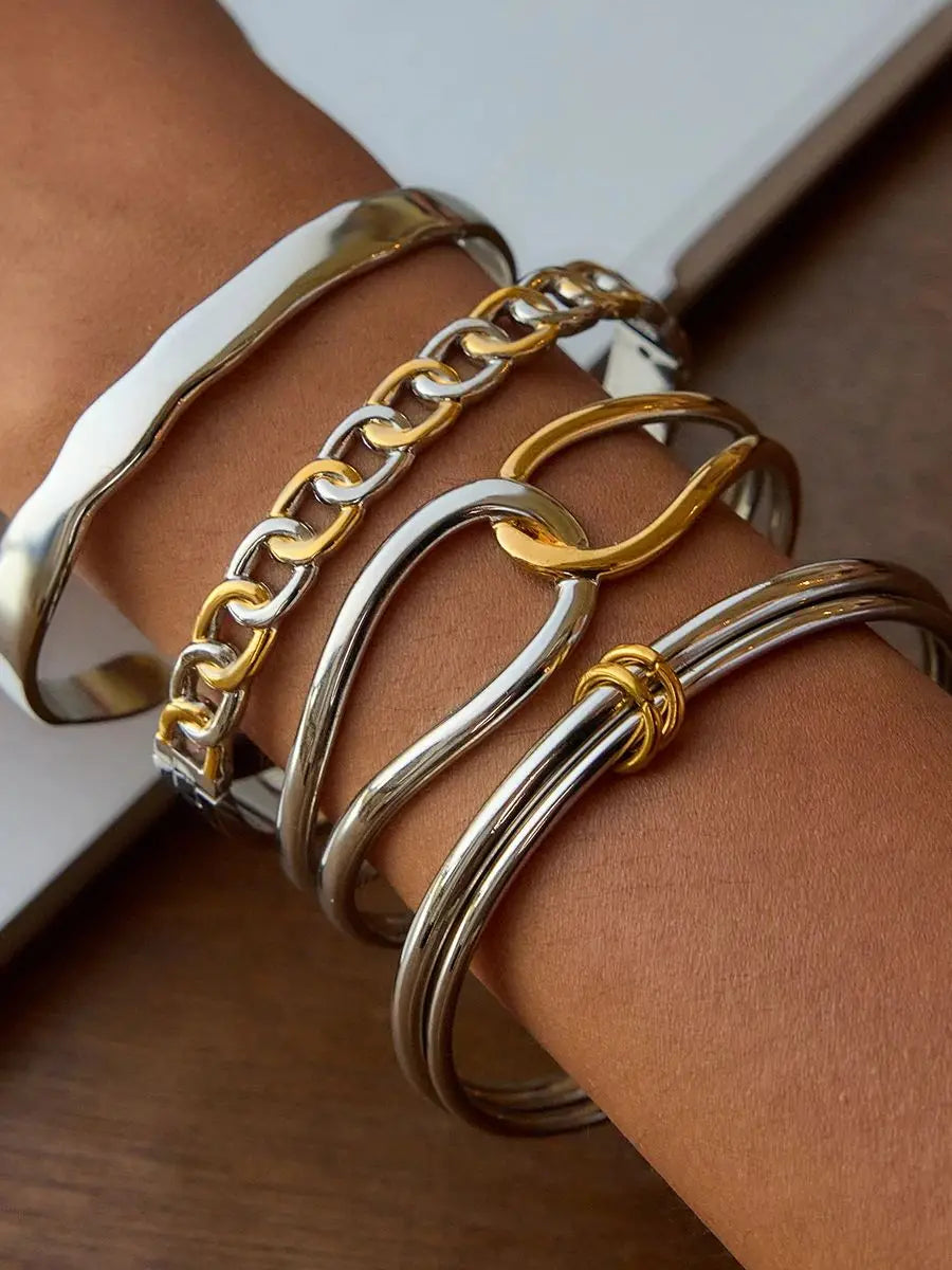 Two-Tone Chunky Bracelet Stack — Stainless Steel · PS041