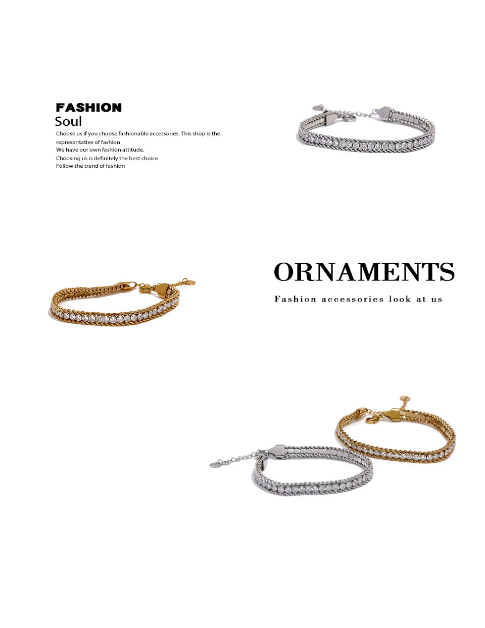 Cubic Zirconia Geometric Chain Bracelet — Gold-Plated Stainless Steel with Cubic Zirconia · PS1872