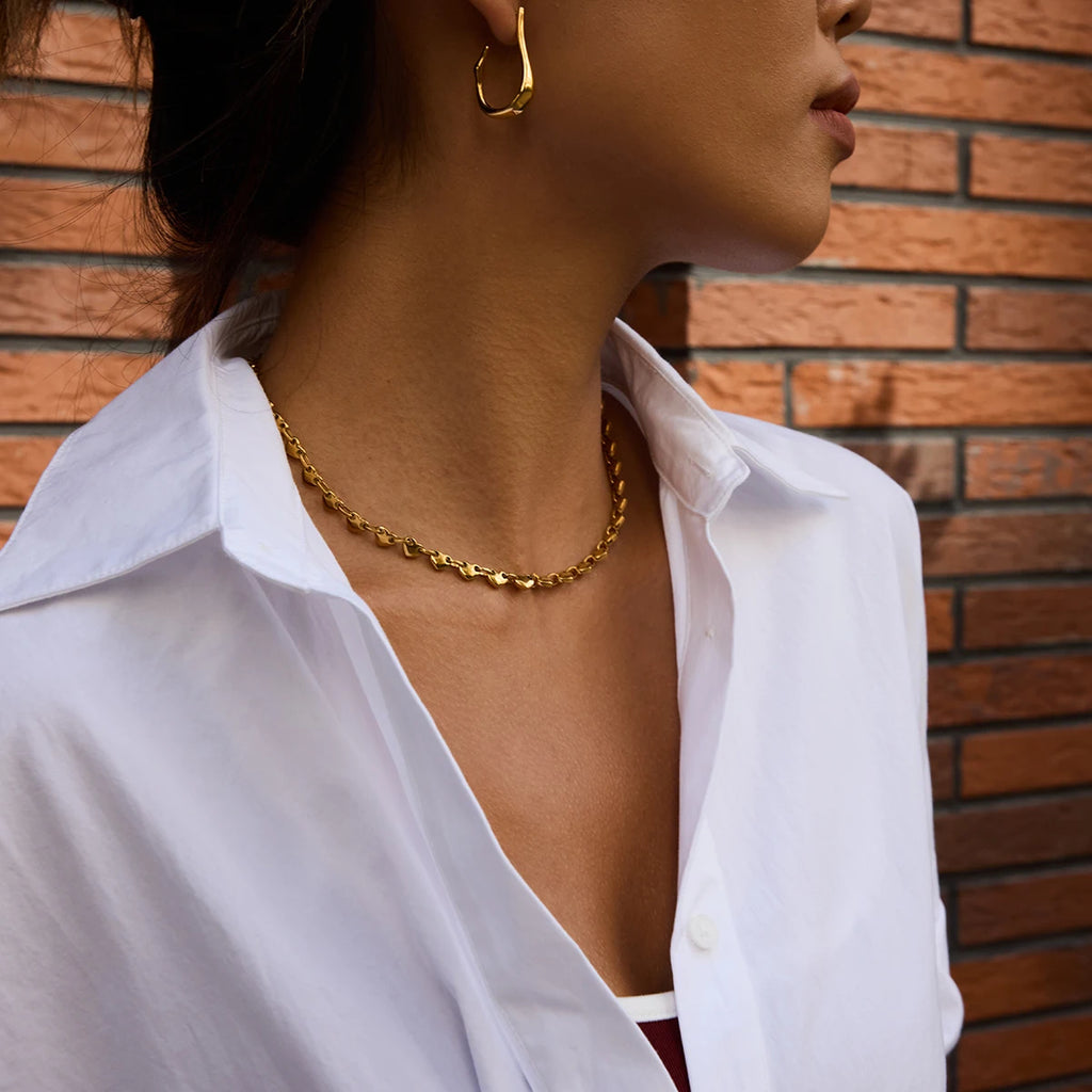 Heart Chain Choker Necklace — Stainless Steel · PS147