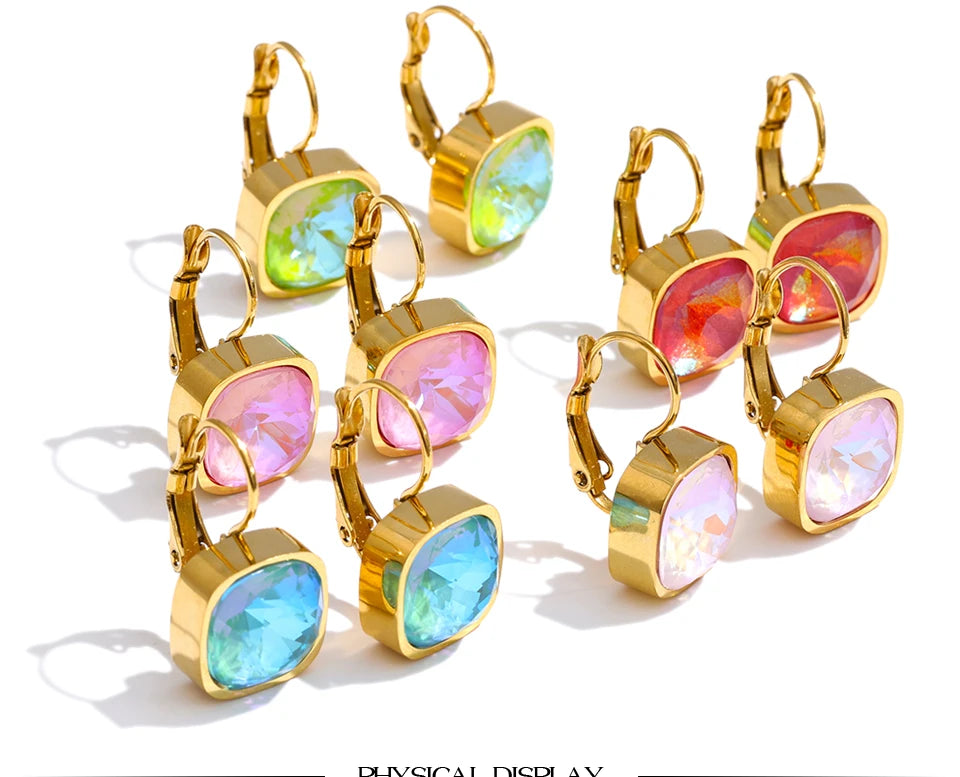 Crystal Multi-Color Geometric Earrings — Gold-Plated Stainless Steel with Crystal · PS1946