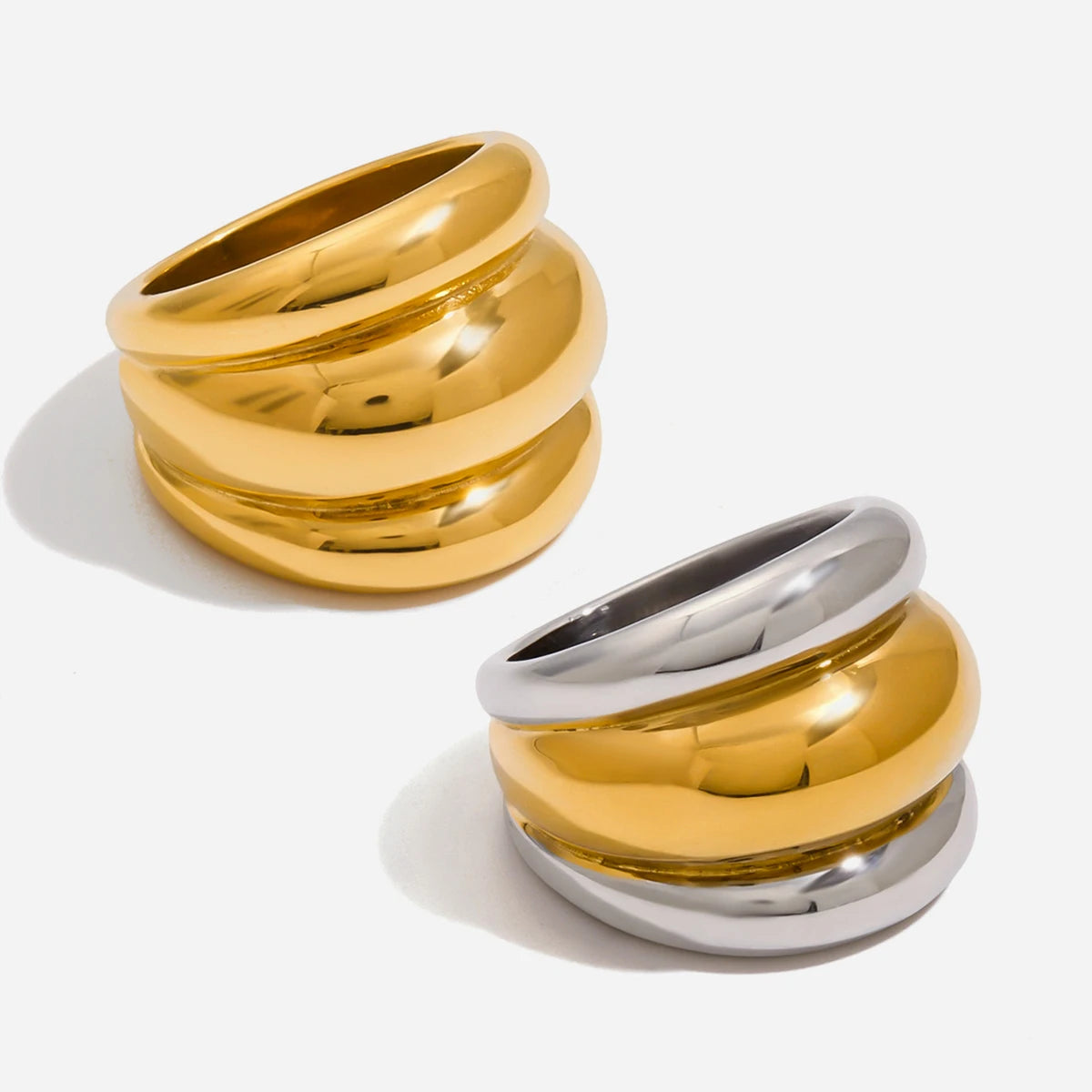Two-Tone Dome Ring Stack — Stainless Steel · PS261
