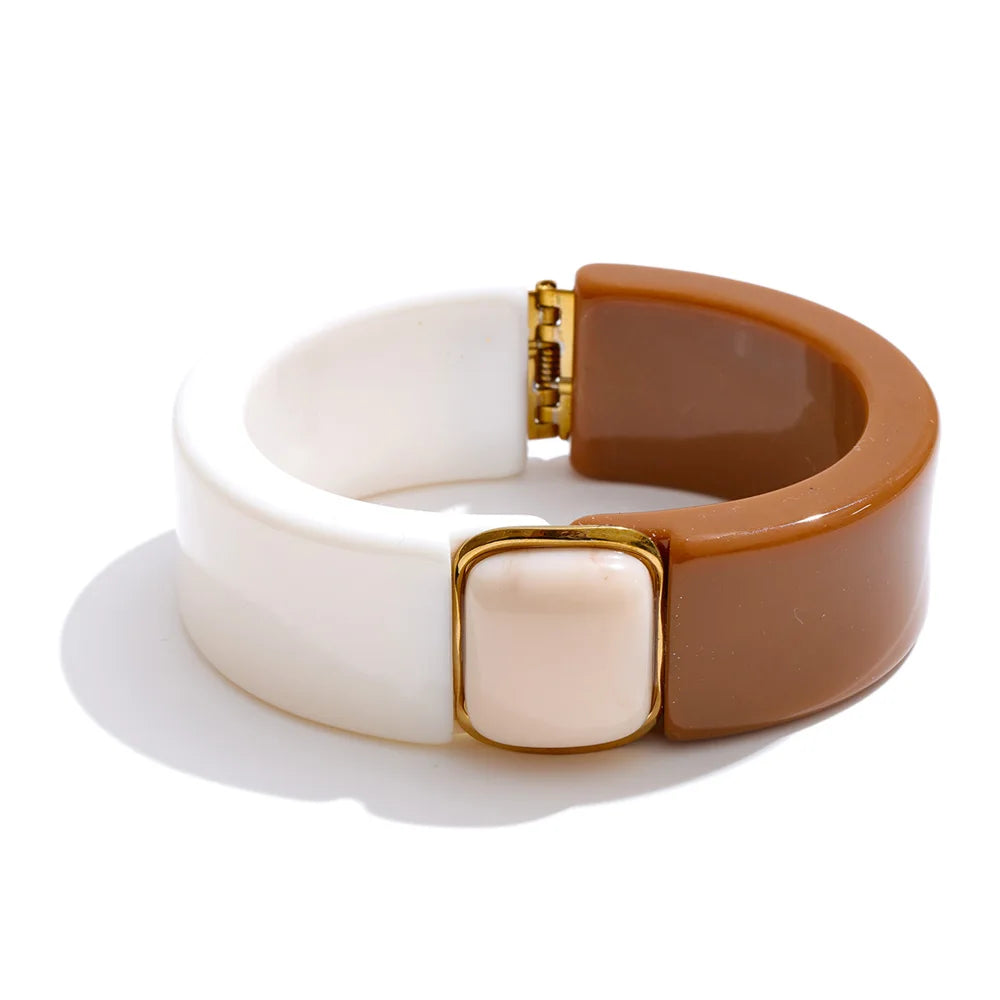 Resin Acrylic Geometric Bracelet — Gold-Plated Stainless Steel with Resin and Acrylic · PS1651