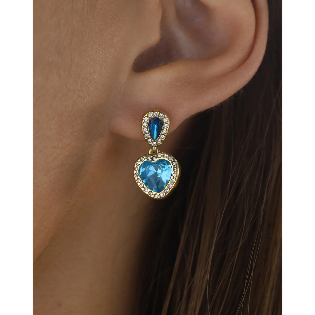 Drop Earrings Vintage Blue Crystal Heart — 316L Stainless Steel · PS466