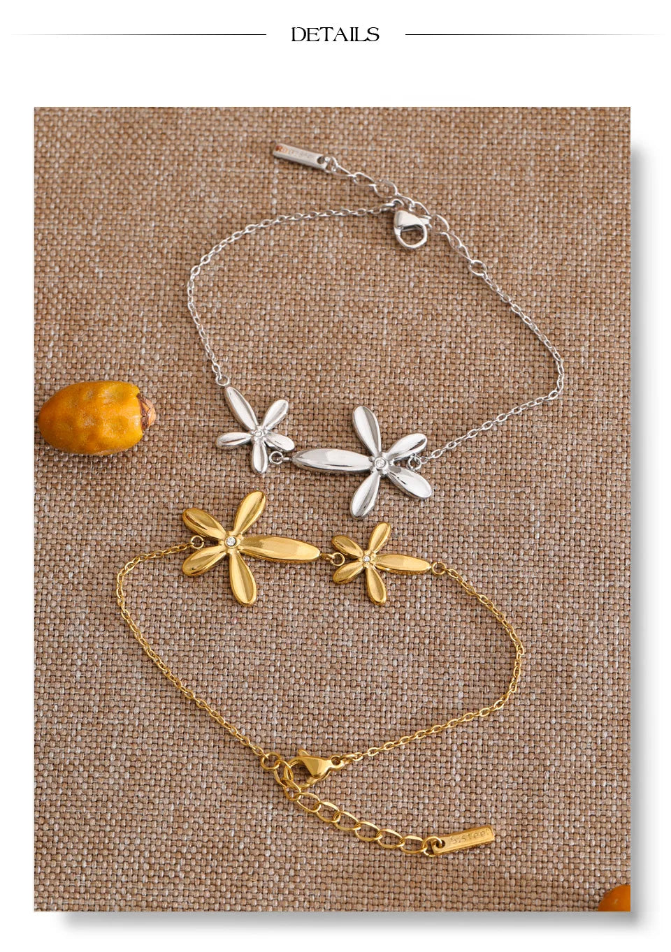 Flower Chain Bracelet — Gold-Plated Stainless Steel · PS1043