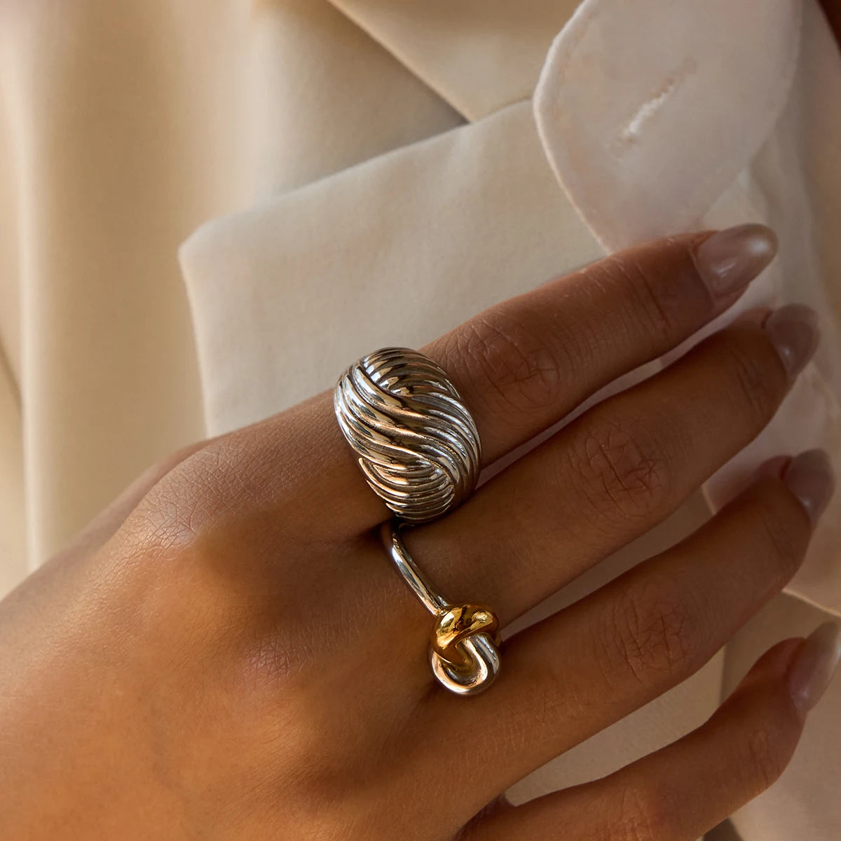 Two-Tone Shell Ring Stack — Stainless Steel · PS270