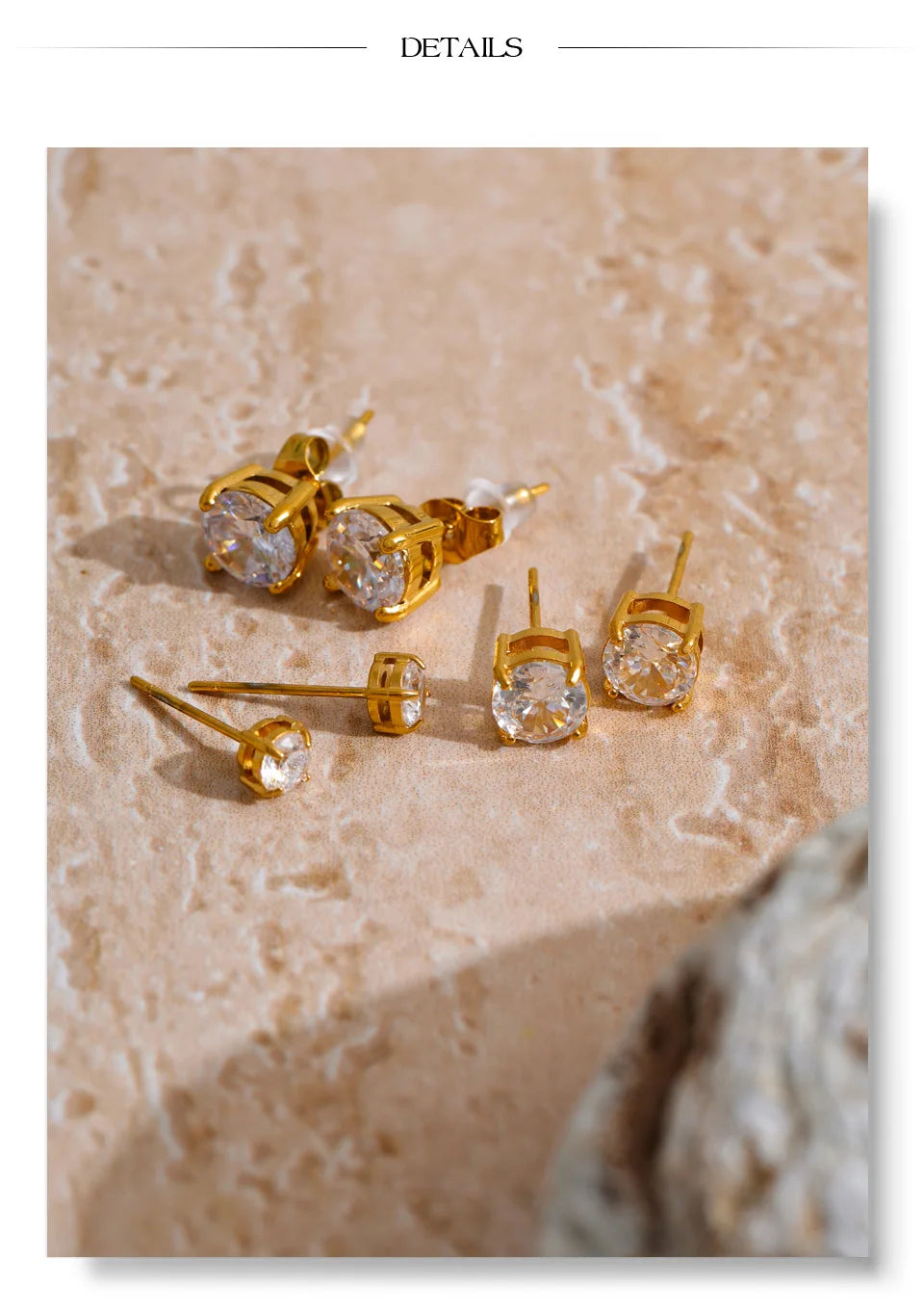 Cubic zirconia geometric earrings in gold-plated stainless steel with cubic zirconia.
