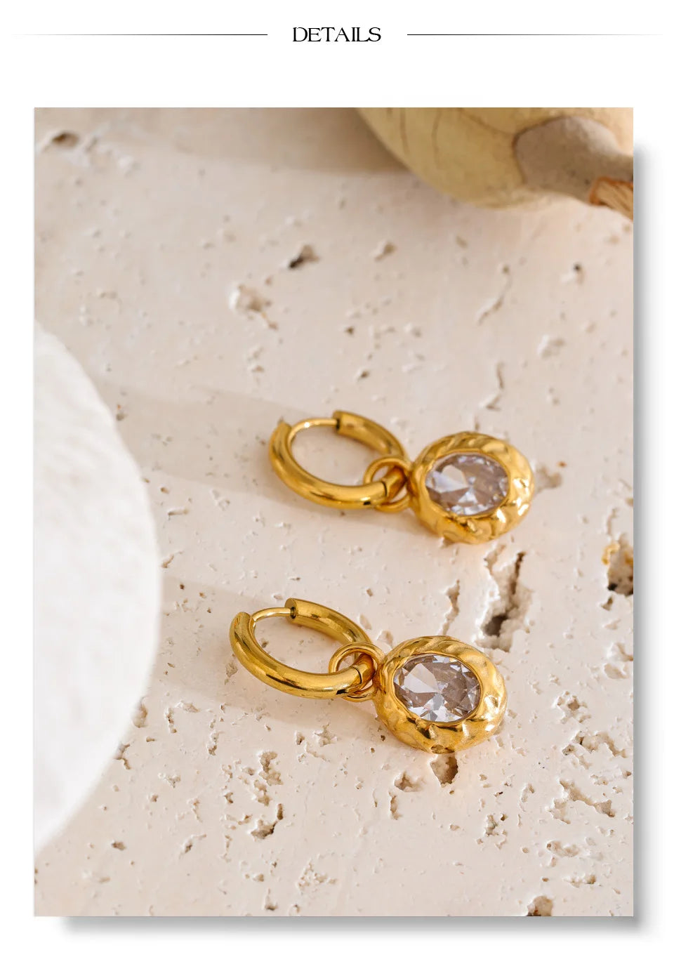 Cubic Zirconia Geometric Earrings — Gold-Plated Stainless Steel with Cubic Zirconia · PS1261