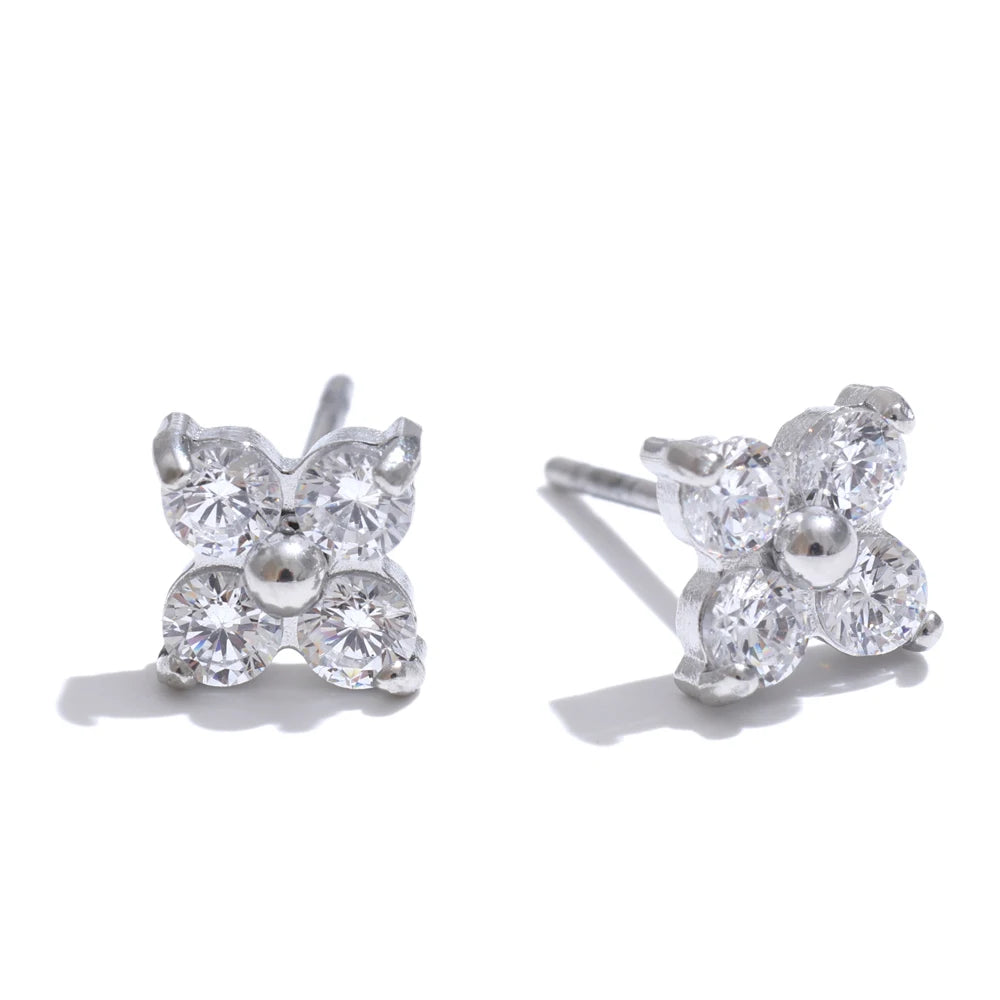 Cubic Zirconia Flower Earrings — Gold-Plated Stainless Steel with Cubic Zirconia · PS2236