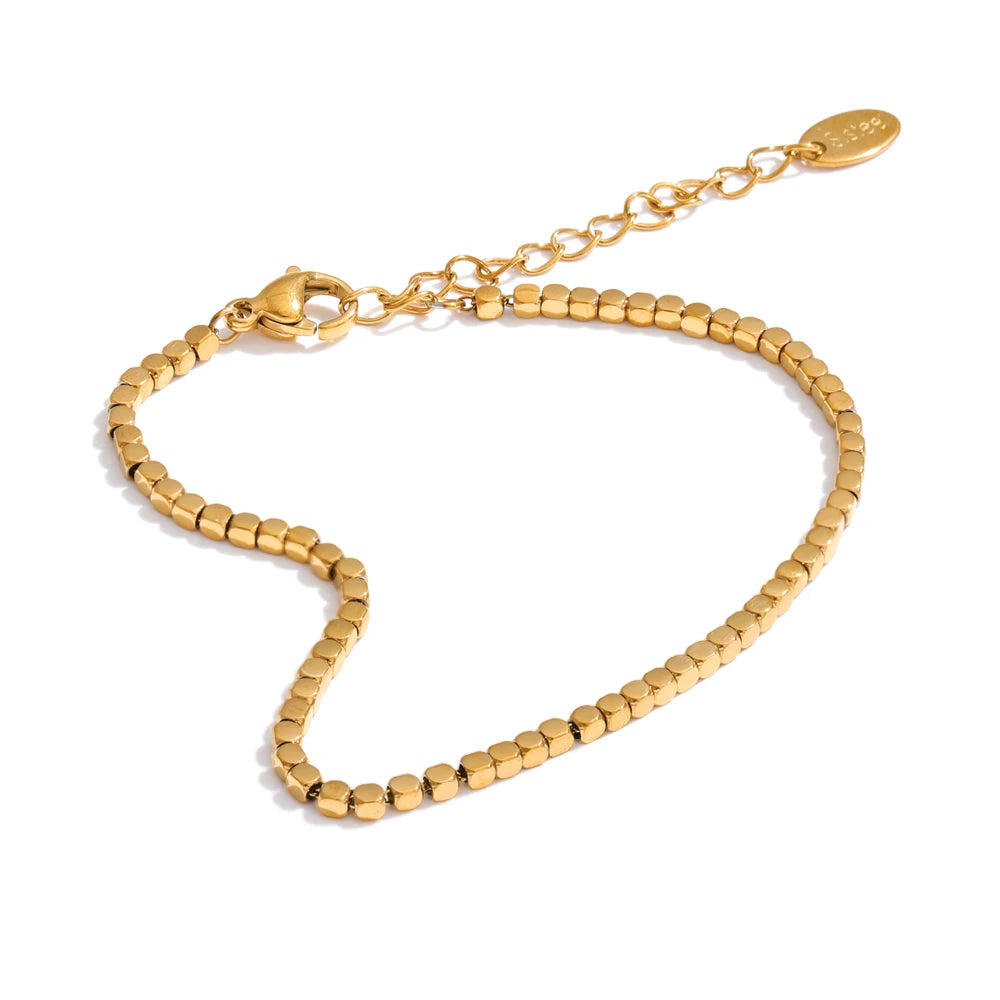 Beaded Geometric Chain Bracelet — Gold-Plated Stainless Steel · PS1030