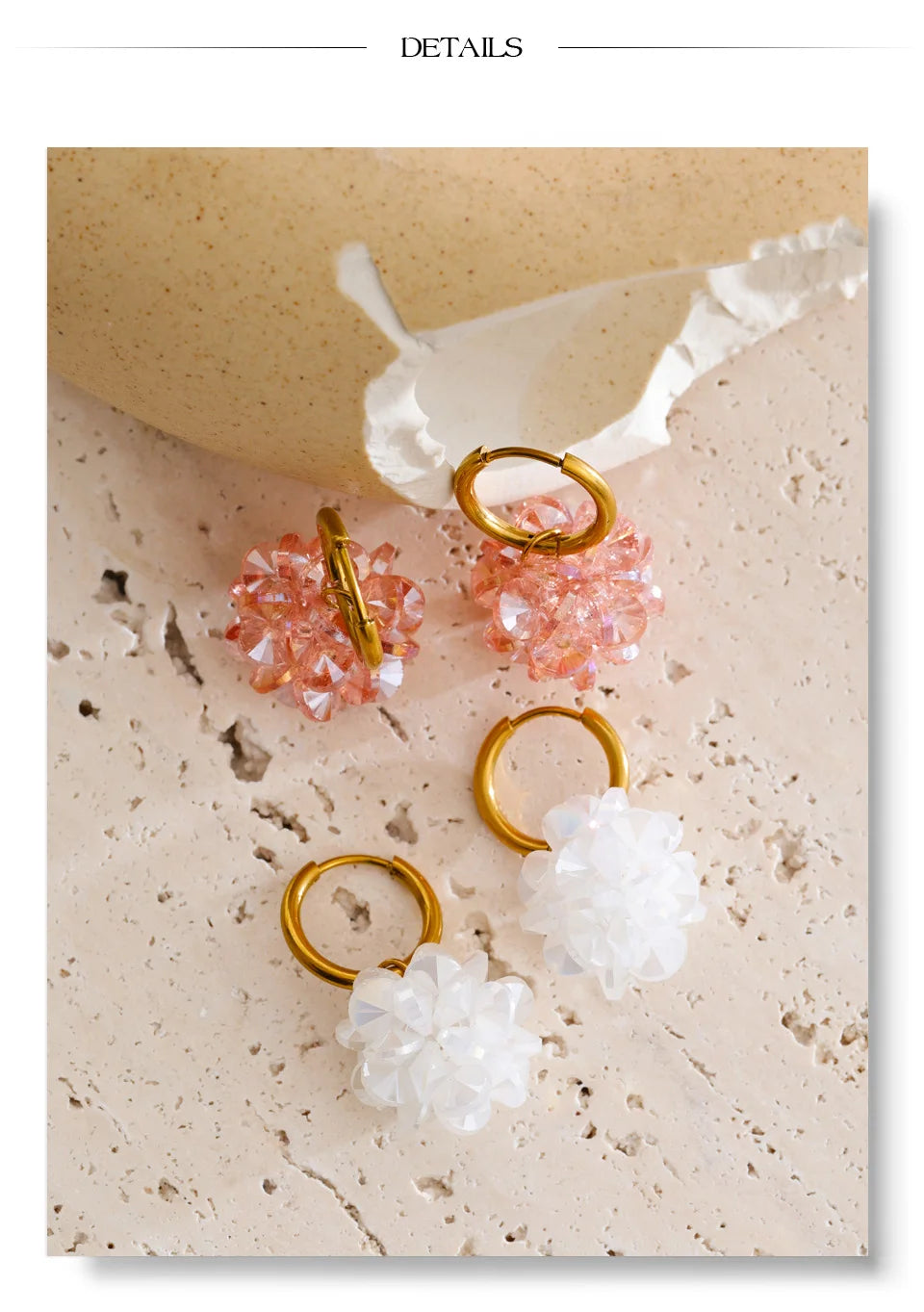 Crystal Flower Geometric Earrings — Gold-Plated Stainless Steel with Crystal · PS1990