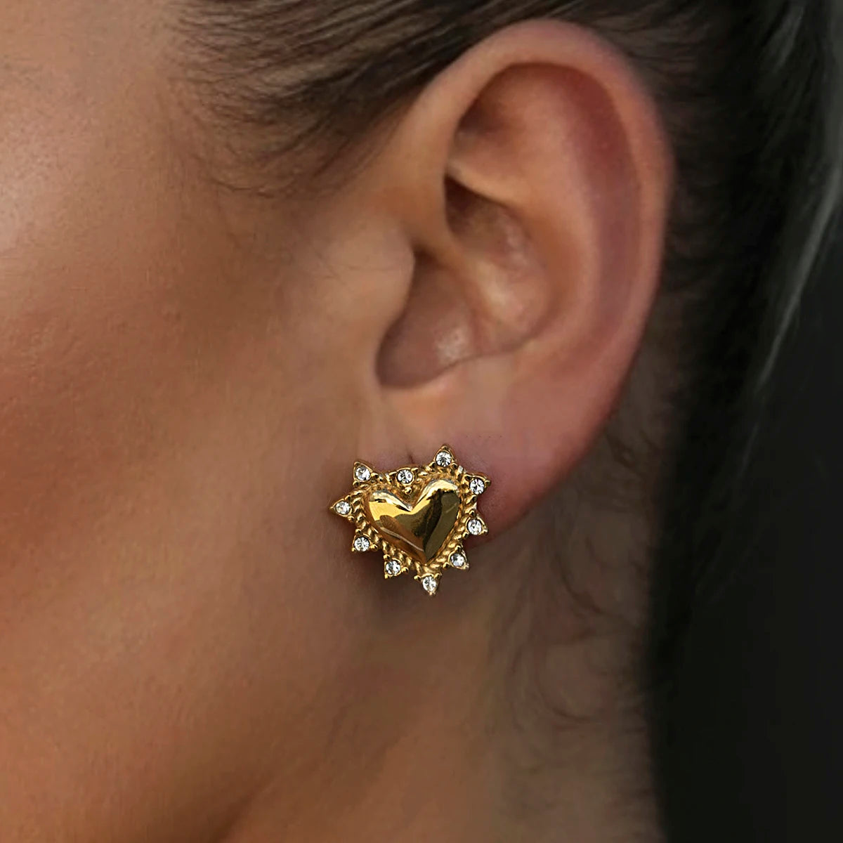 CZ Heart Stud Earrings — Stainless Steel · PS285