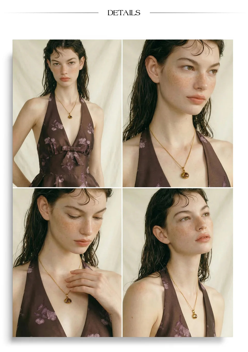 Natural stone geometric necklace in gold-plated stainless steel with natural stone.