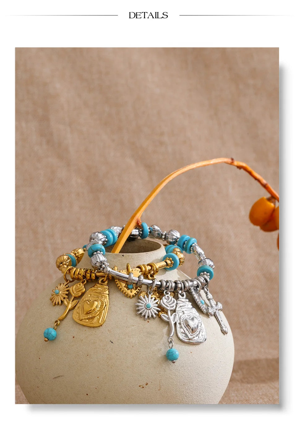 Natural Stone Heart Flower Bracelet — Gold-Plated Stainless Steel with Natural Stone · PS1086