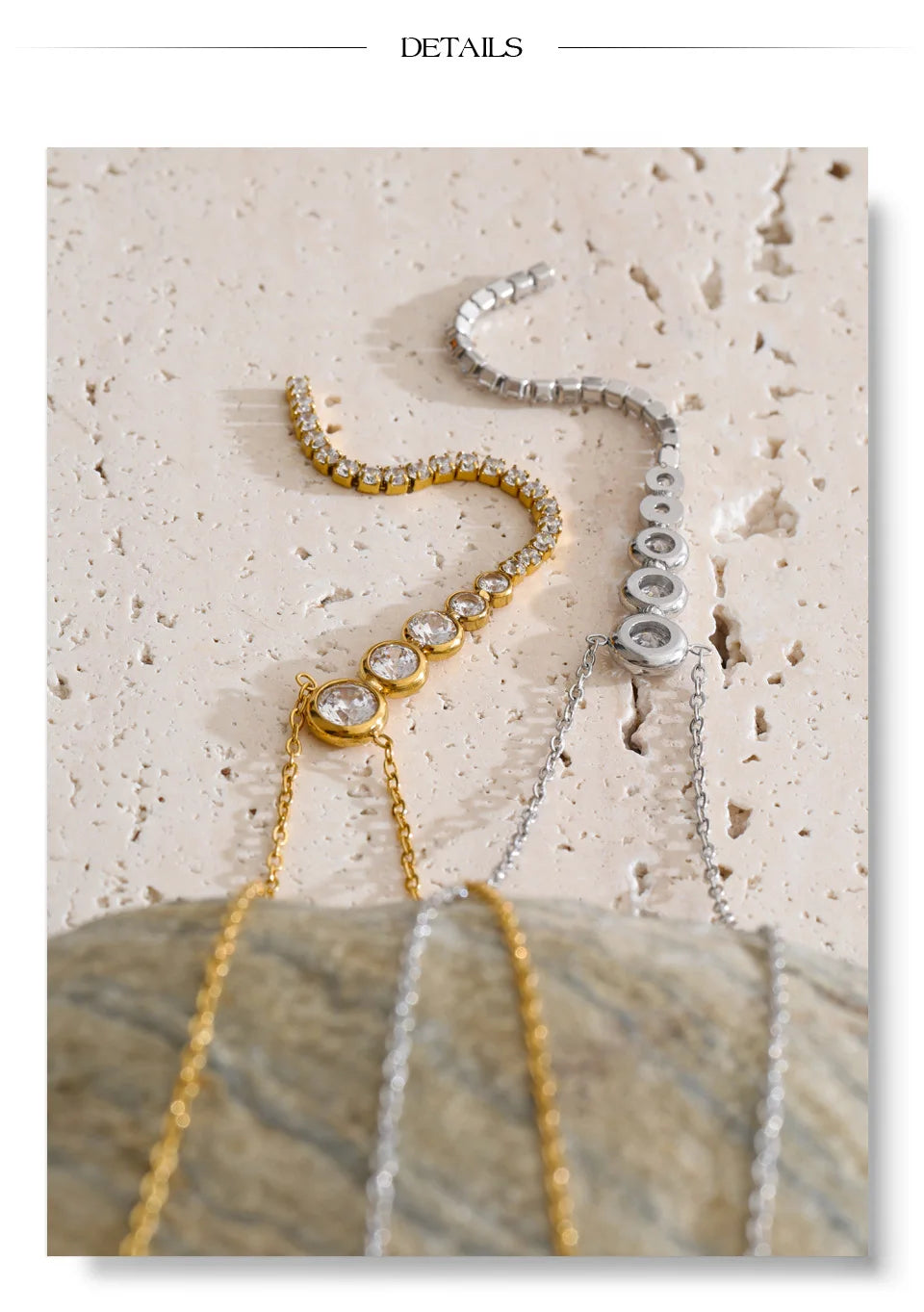 Cubic zirconia geometric necklace in gold-plated stainless steel with cubic zirconia.