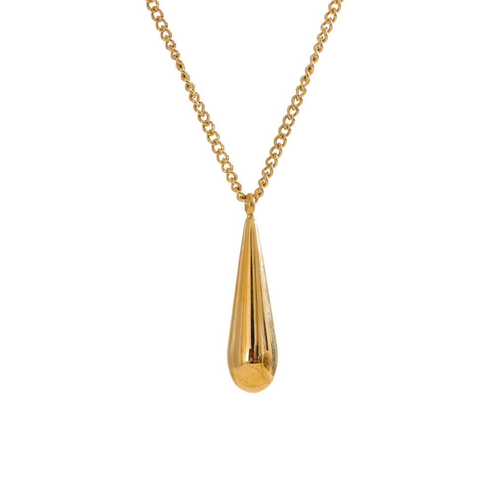 Gold-plated stainless steel necklace with a large drop pendant.