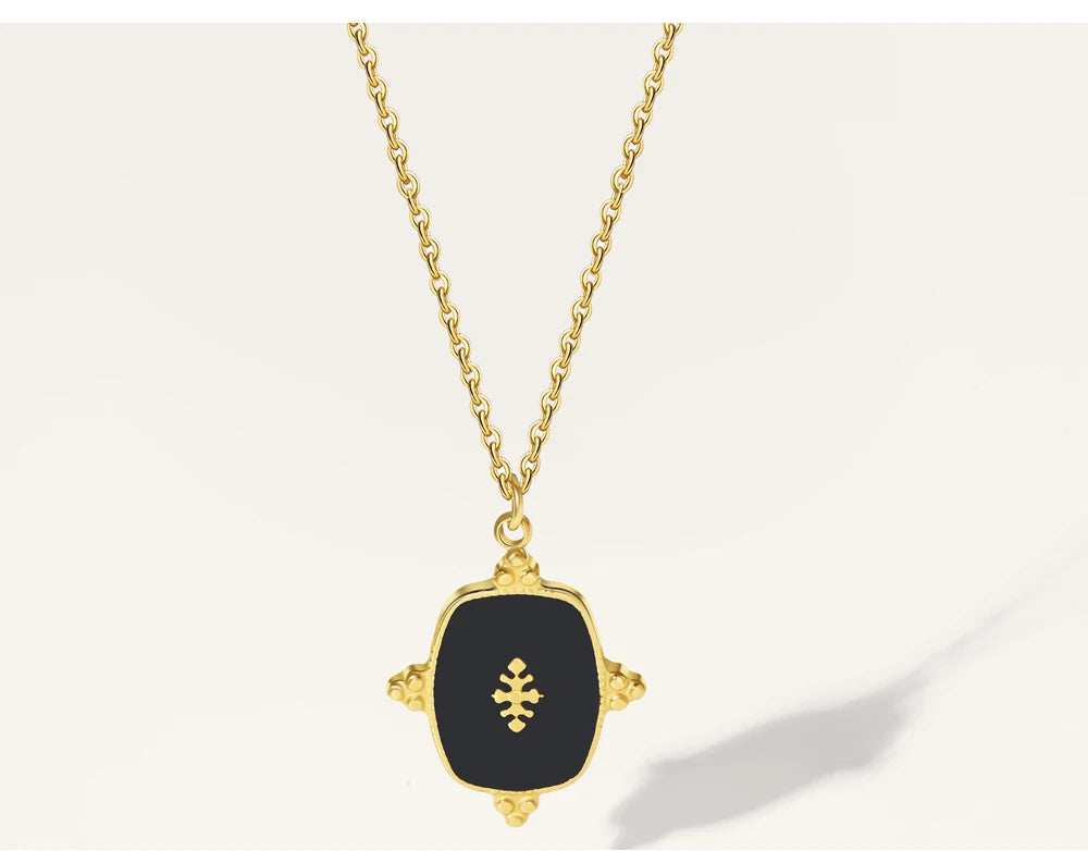 Black Natural Stone Pendant Necklace — 316L Stainless Steel · PS402