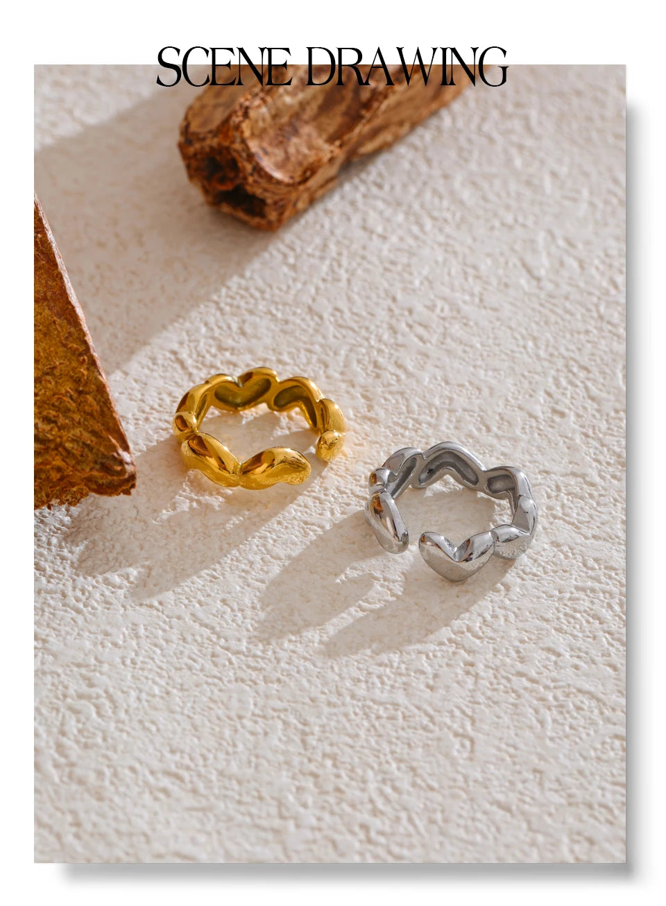 Heart geometric ring in 18K gold-plated stainless steel.