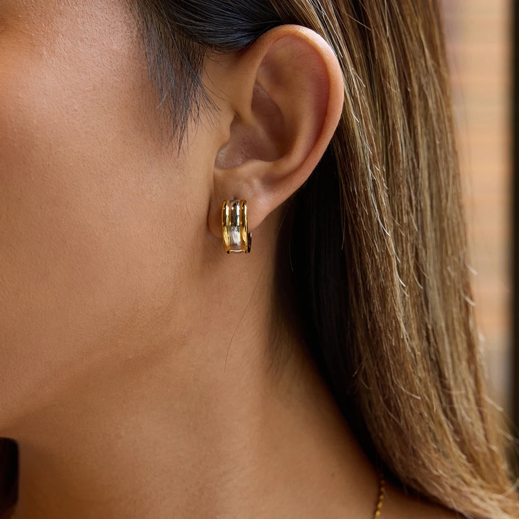 Two-Tone Crystal Hoop Earrings — Stainless Steel · PS118